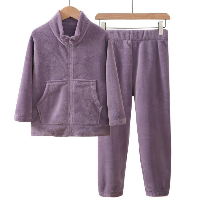 Warmer Kinderpyjama-Satz in Unifarbe mit Reißverschluss - Lila - Kind: 160 cm - image 6