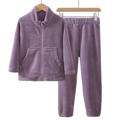Warmer Kinderpyjama-Satz in Unifarbe mit Reißverschluss - Lila - Kind: 160 cm - image 6