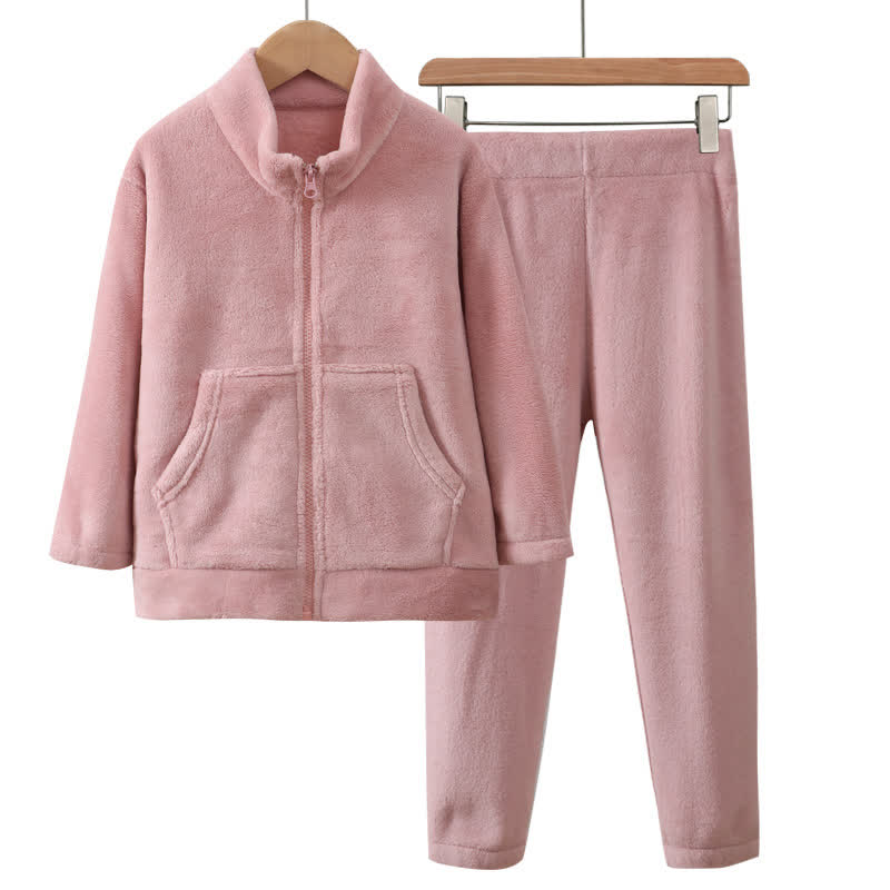 Warmer Kinderpyjama-Satz in Unifarbe mit Reißverschluss - Rosa - Erwachsener: 180 cm - image 8