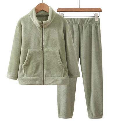 Warmer Kinderpyjama-Satz in Unifarbe mit Reißverschluss - Grün - Erwachsener: 180 cm - image 4