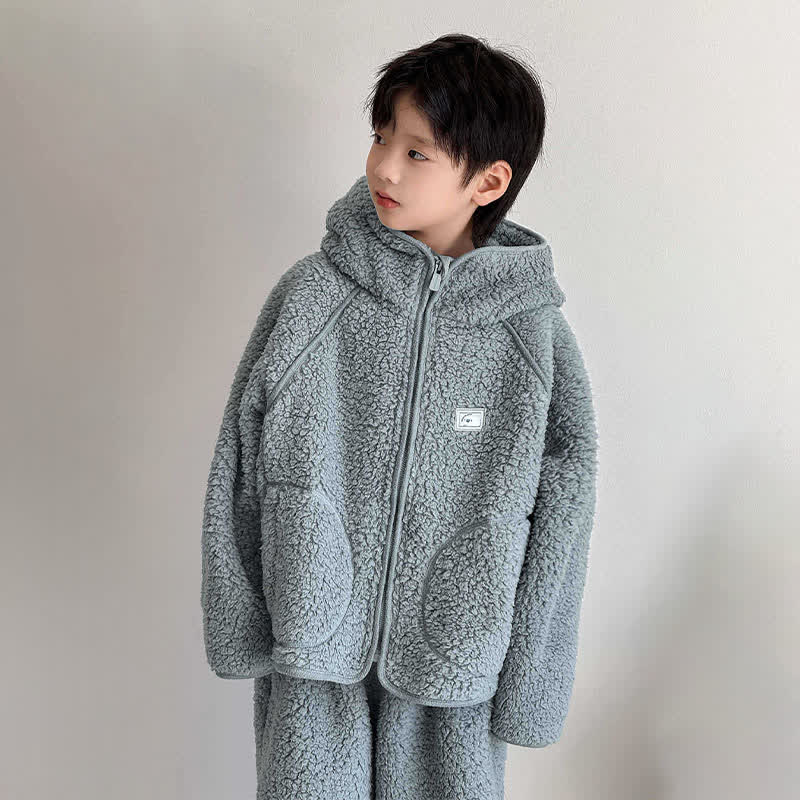 Einfarbiges Kinder-Loungewear-Set mit Kapuze und Reißverschluss - image 1