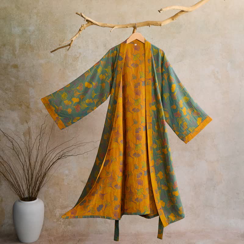 Kimono-Bademantel aus Ginkgo-Biloba-Baumwolle - Grün & Orange - 2XL - image 45