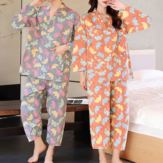 Sauna- und Loungewear-Set aus Baumwolle mit Ginkgo-Blatt - image 0