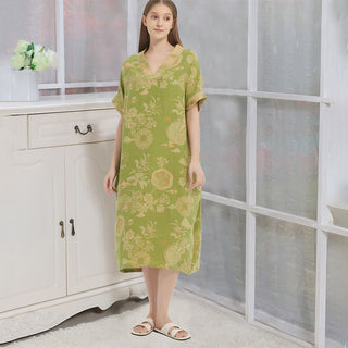 Kaftan-Nachthemd aus geblümtem Baumwoll-Doppelgaze - Grün - XL - image 0