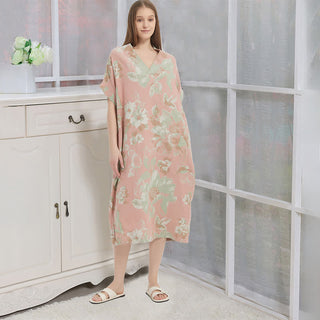 Jacquard-Nachthemd aus doppellagigem Gaze mit Blumenmuster - Rosa - XL - image 0