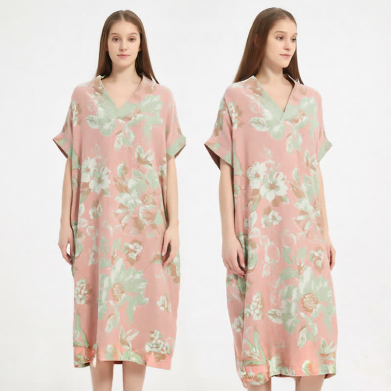 Jacquard-Nachthemd aus doppellagigem Gaze mit Blumenmuster - image 1