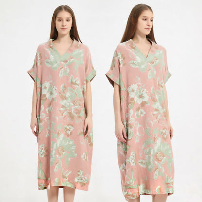Jacquard-Nachthemd aus doppellagigem Gaze mit Blumenmuster - image 1