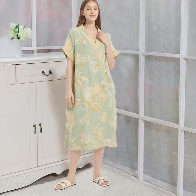 Jacquard-Nachthemd aus doppellagigem Gaze mit Blumenmuster - Grün - XL - image 4