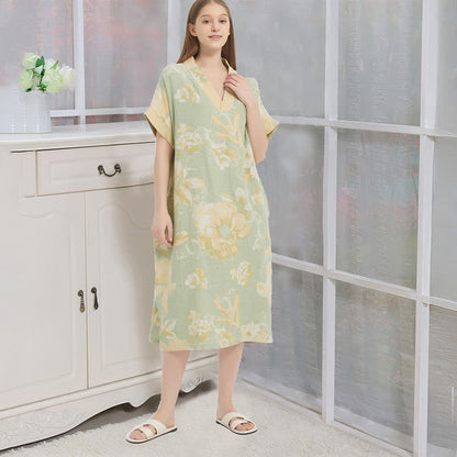 Jacquard-Nachthemd aus doppellagigem Gaze mit Blumenmuster - Grün - XL - image 4