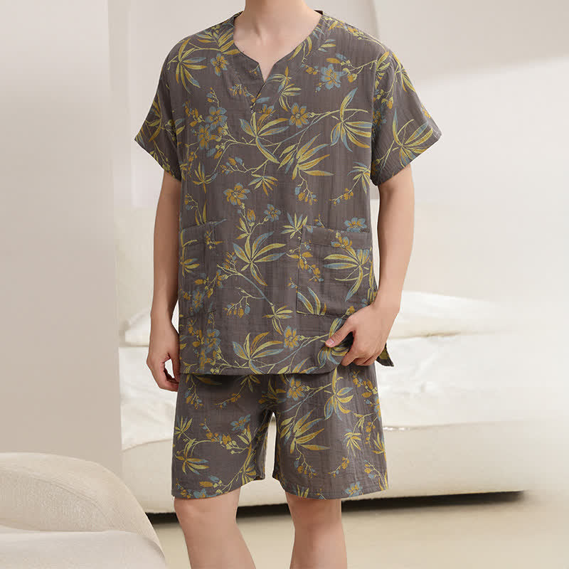 Atmungsaktives Kimono-Pyjama-Set aus Baumwollgaze - Grau - Männer: L - image 8