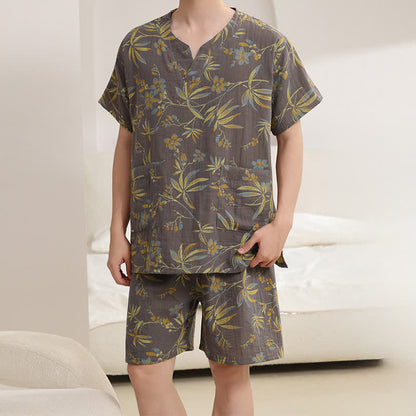 Atmungsaktives Kimono-Pyjama-Set aus Baumwollgaze - Grau - Männer: L - image 8
