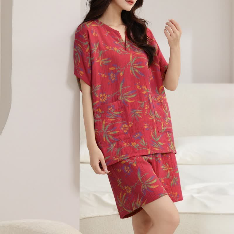Atmungsaktives Kimono-Pyjama-Set aus Baumwollgaze - Rot - Frauen: L - image 7