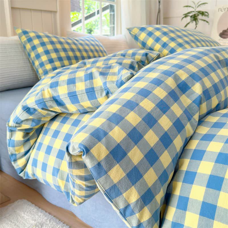 Bettwäsche-Set aus reiner Baumwolle mit Karomuster - Blau & Gelb - Bettwäsche-Set - 220cm x 240cm - image 2