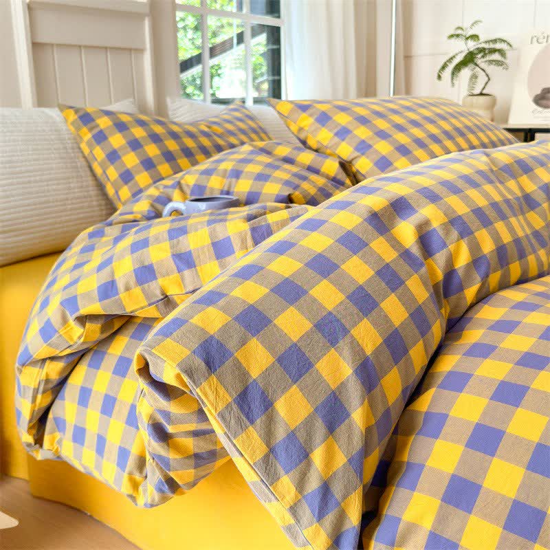 Bettwäsche-Set aus reiner Baumwolle mit Karomuster - Lila und Gelb - Bettwäsche-Set - 220cm x 240cm - image 9
