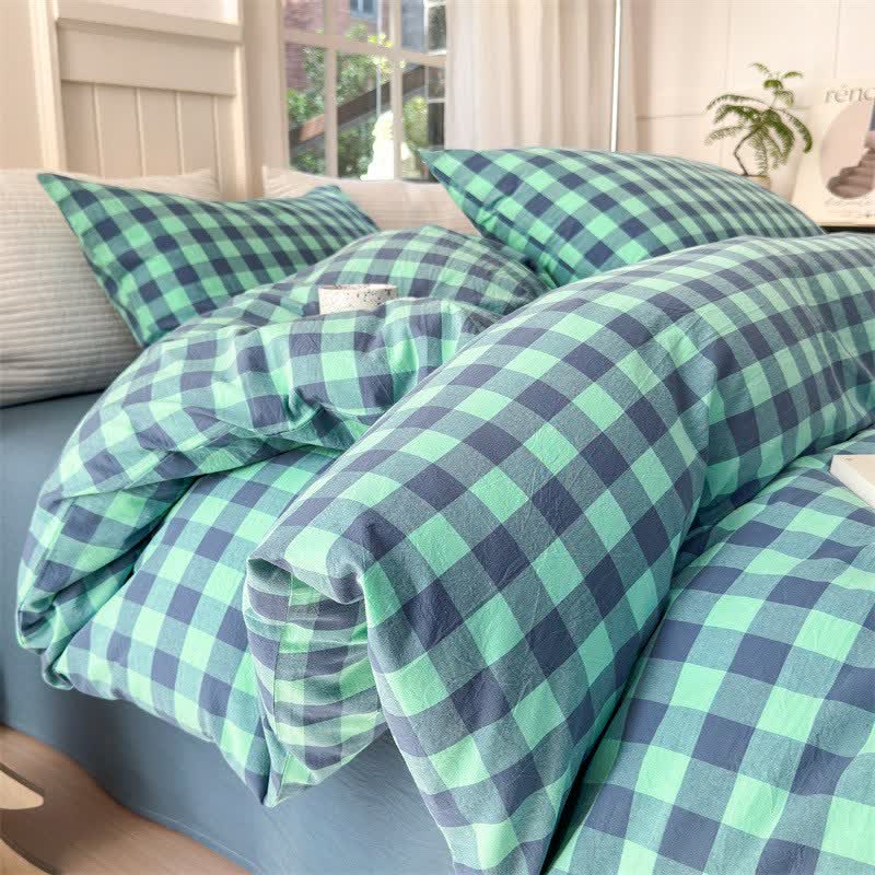 Bettwäsche-Set aus reiner Baumwolle mit Karomuster - Blau & Grün - Bettwäsche-Set - 220cm x 240cm - image 8