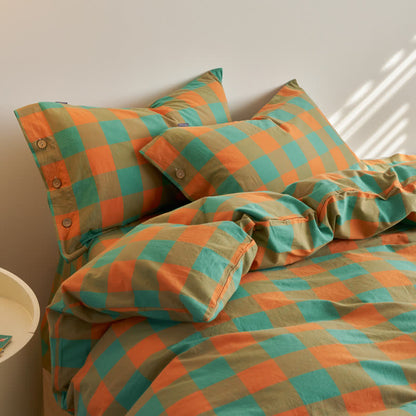 Bettwäsche-Set aus Baumwolle mit Karomuster und Knopfverschluss - 220cm x 240cm - image 0