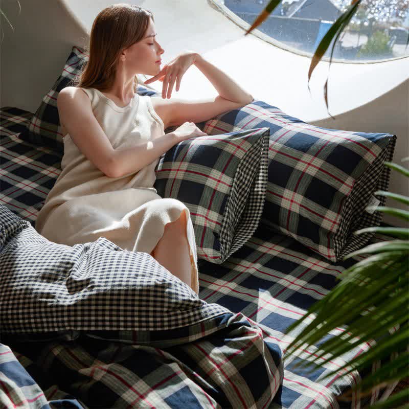 Großflächiges kariertes Baumwollbettwäsche-Set - image 3