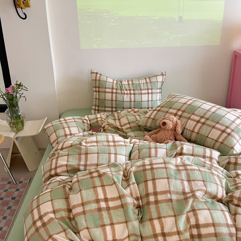 Bettwäsche-Set aus Baumwollgaze im frischen Stil - Grün - 220cm x 240cm - image 2