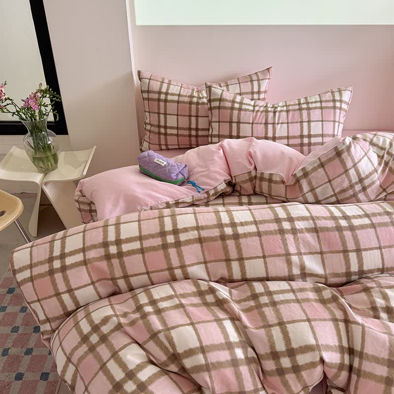 Bettwäsche-Set aus Baumwollgaze im frischen Stil - Rosa - 220cm x 240cm - image 0