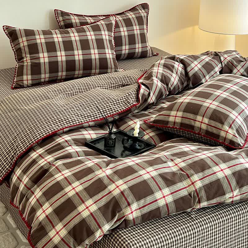 Wendbares Bettwäsche-Set aus Baumwolle mit Vintage-Karomuster - Kaffee - 220cm x 240cm - image 5