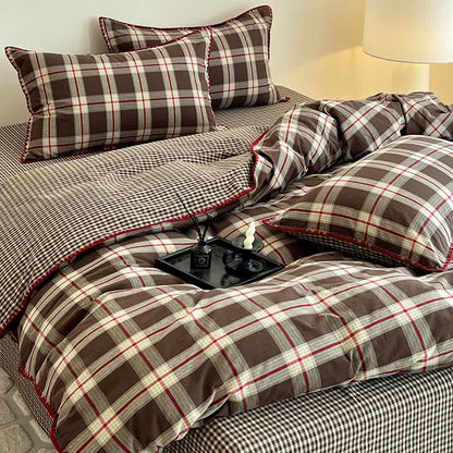 Wendbares Bettwäsche-Set aus Baumwolle mit Vintage-Karomuster - Kaffee - 220cm x 240cm - image 5