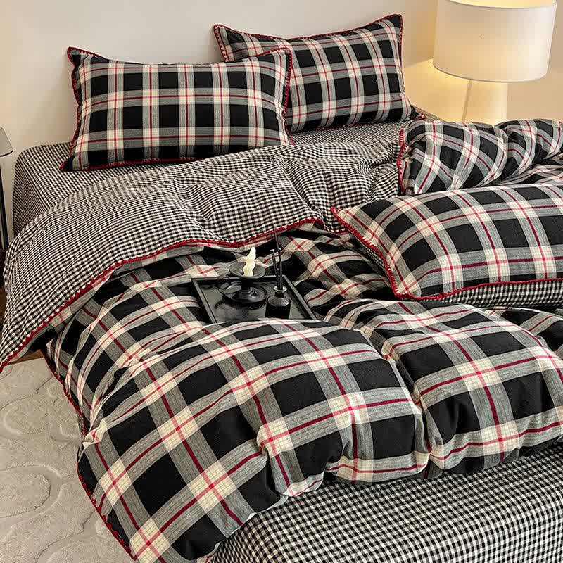 Wendbares Bettwäsche-Set aus Baumwolle mit Vintage-Karomuster - Schwarz - 220cm x 240cm - image 3