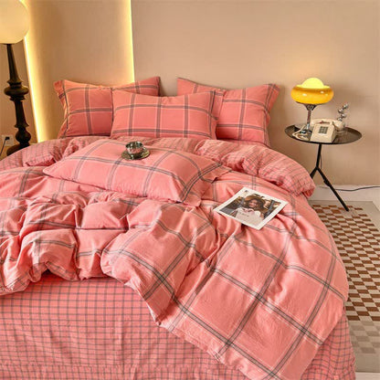 Wendbares, übergroßes Baumwollbettwäsche-Set mit Karomuster - Rosa - Bettwäsche-Set - 220cm x 240cm - image 6