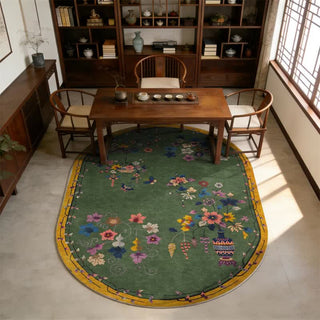 Vintage Chinoiserie Blumenmuster Ovaler Teppich - 95" x 119" - image 0