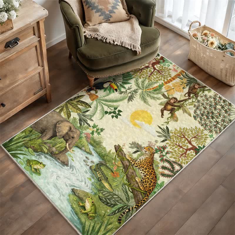 Rechteckiger Teppich mit tropischem Wildtiermotiv - Beige - 95" x 119" - image 0