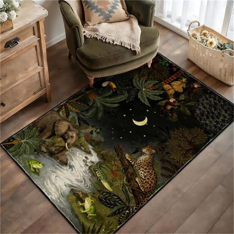 Rechteckiger Teppich mit tropischem Wildtiermotiv - Schwarz - 95" x 119" - image 7