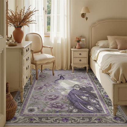Eleganter, rutschfester Teppich mit Pfauenmuster - Hellviolett - 95" x 119" - image 14