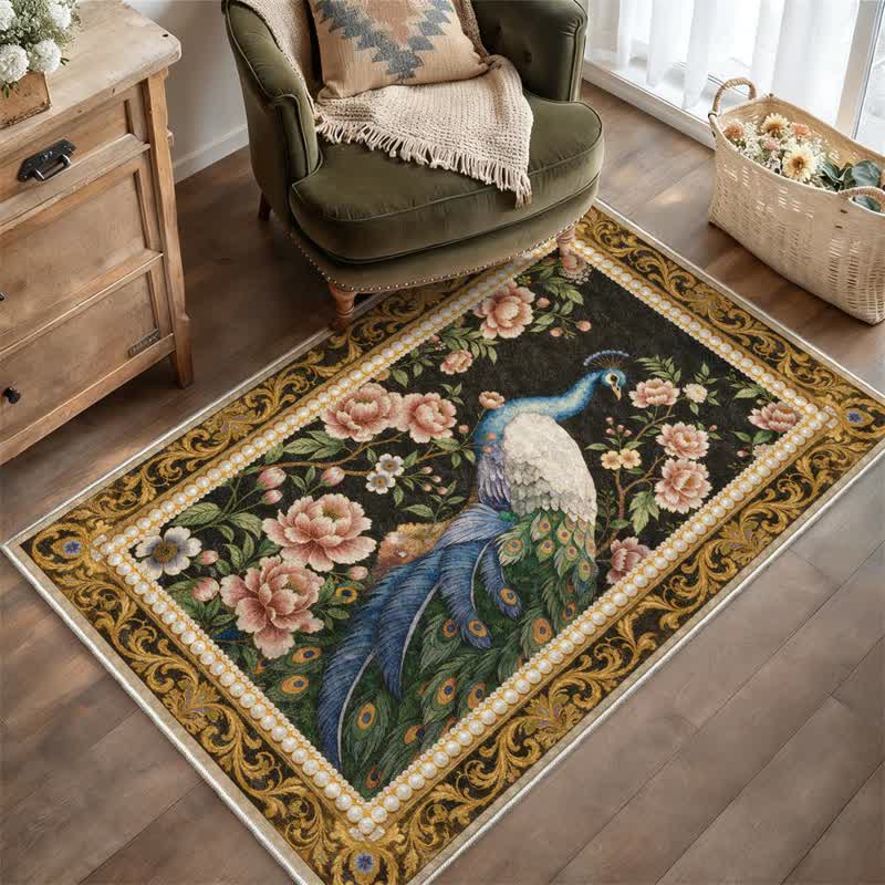 Eleganter, rutschfester Teppich mit Pfauenmuster - image 1