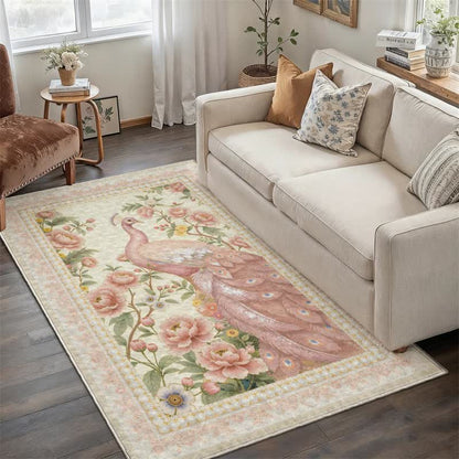 Eleganter, rutschfester Teppich mit Pfauenmuster - Hellrosa - 95" x 119" - image 20
