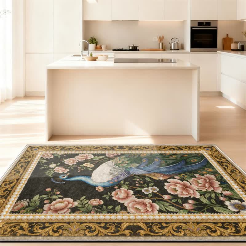 Eleganter, rutschfester Teppich mit Pfauenmuster - image 3
