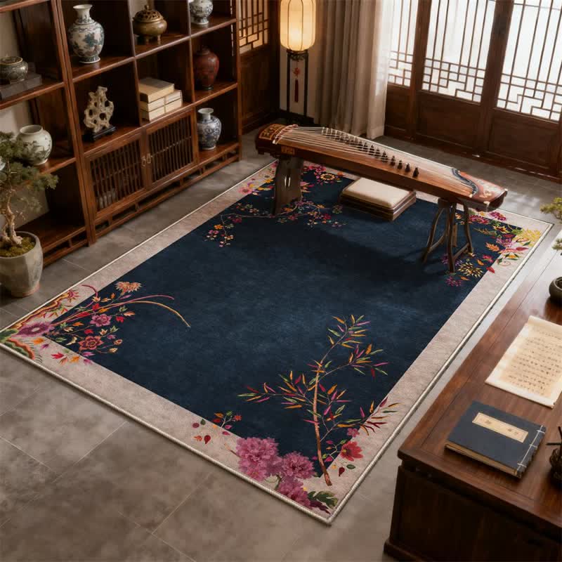 Orientalischer Chinoiserie-Teppich mit Blumenmuster, rutschfest - 95" x 119" - image 0