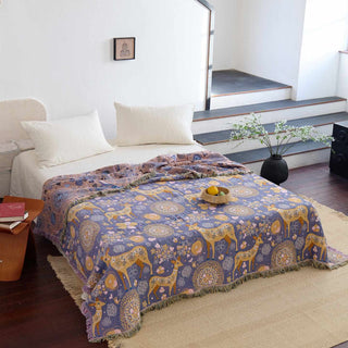 Wendbare Baumwollgaze-Steppdecke mit Blumen- und Hirschmotiv - 230cm x 250cm - image 0