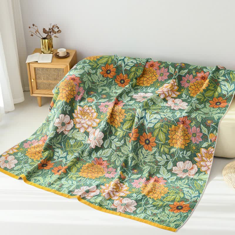 Wendbare Tagesdecke aus Baumwollgaze mit Dahlienmuster - image 3