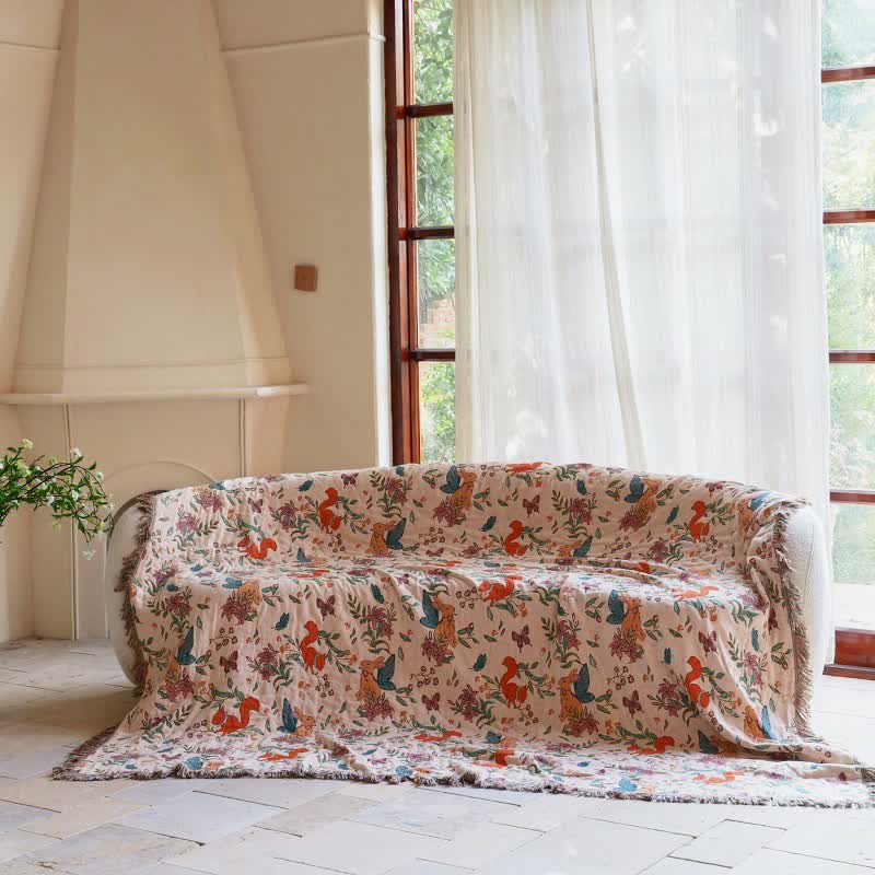 Quilt aus Baumwollgaze mit Eichhörnchen-, Schmetterlings- und Blumenmuster - image 7