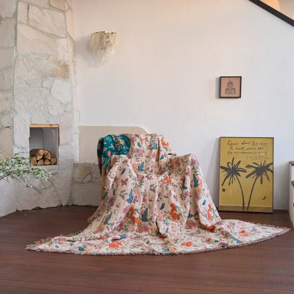 Quilt aus Baumwollgaze mit Eichhörnchen-, Schmetterlings- und Blumenmuster - image 6
