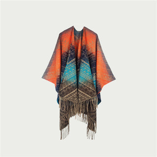 Vintage-Schal/Decke mit Farbverlauf, geometrischen Fransen - Orange - 150cm x 120cm - image 0