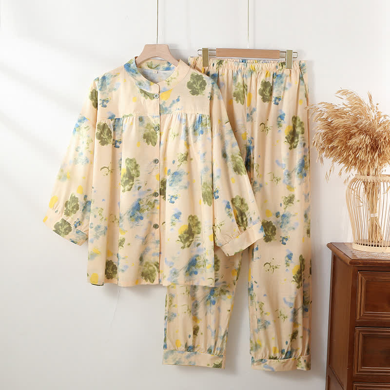 Loungewear-Set aus Baumwolle mit orientalischem Tintenmuster - Beige - XL - image 0