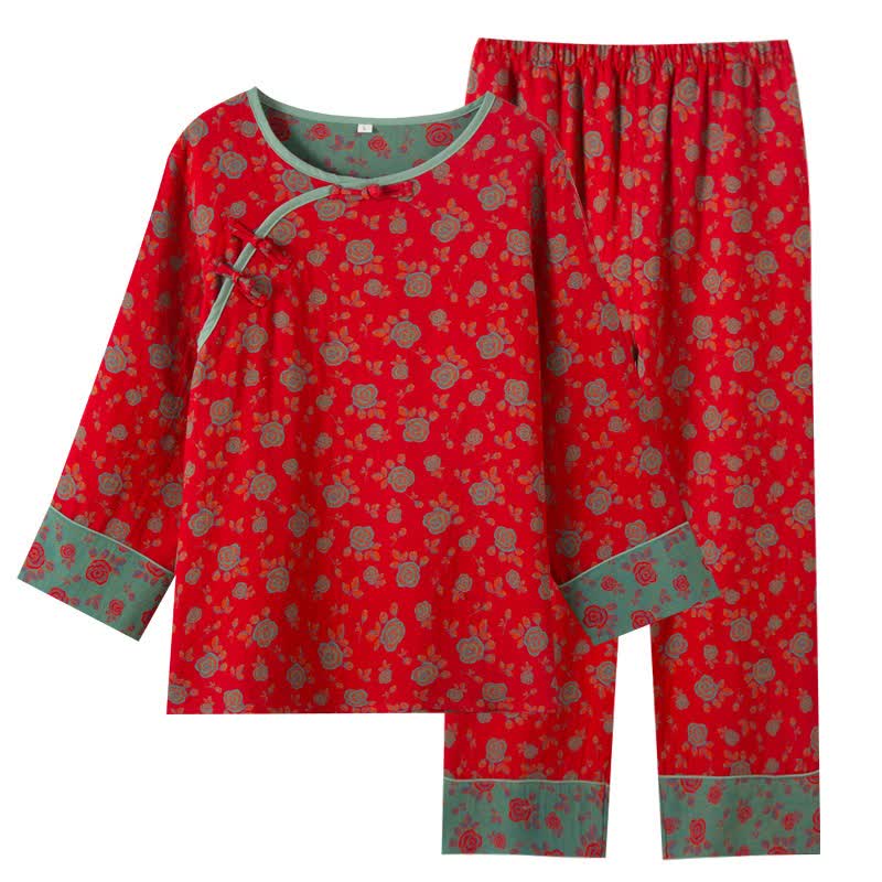 Orientalisches Vintage-Rosen-Baumwoll-Loungewear-Set - image 14