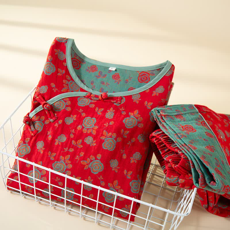 Orientalisches Vintage-Rosen-Baumwoll-Loungewear-Set - image 2