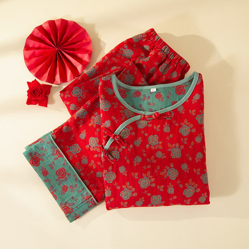 Orientalisches Vintage-Rosen-Baumwoll-Loungewear-Set - image 1