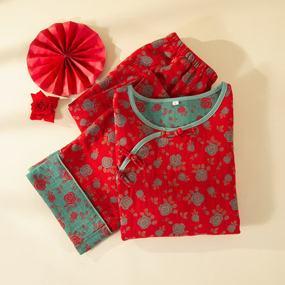 Orientalisches Vintage-Rosen-Baumwoll-Loungewear-Set - image 1