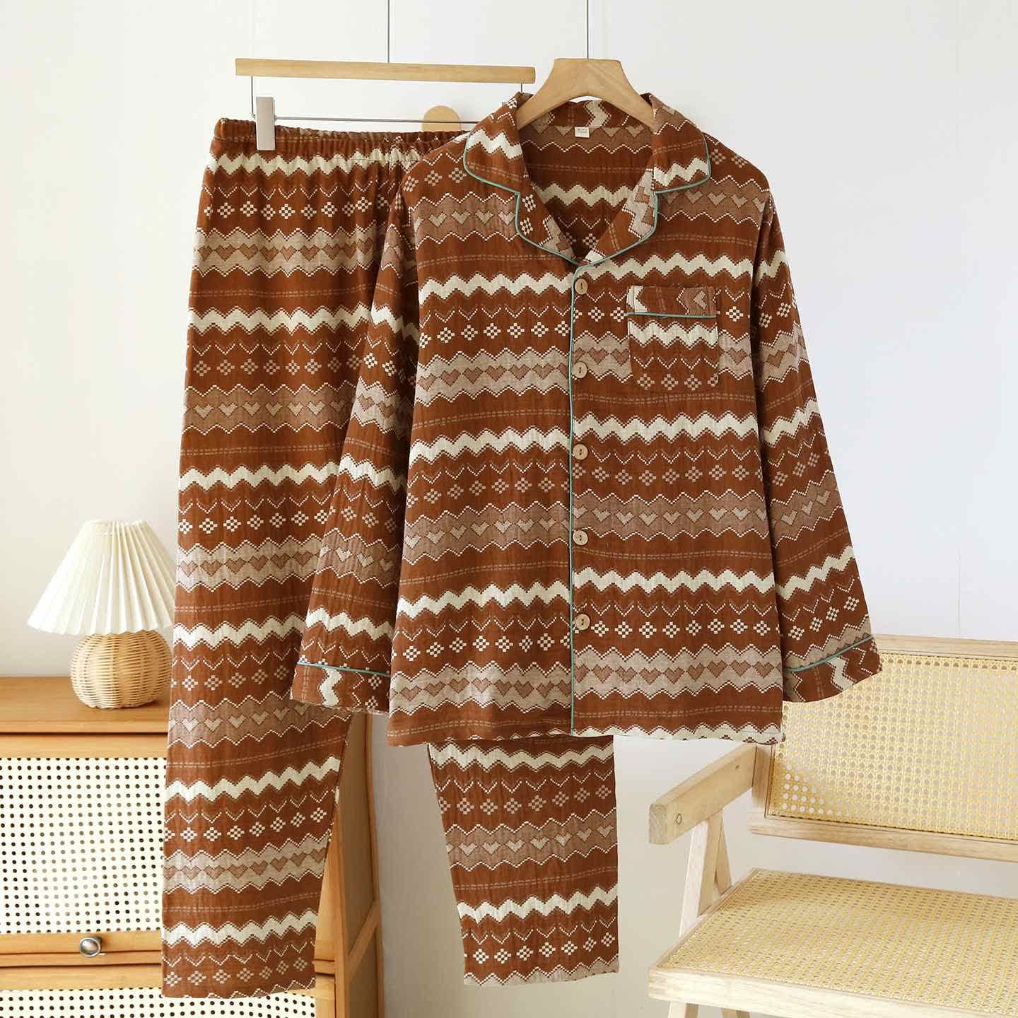 Vintage Wave Baumwoll-Loungewear-Set für Paare - Männer: Braun - XL - image 14