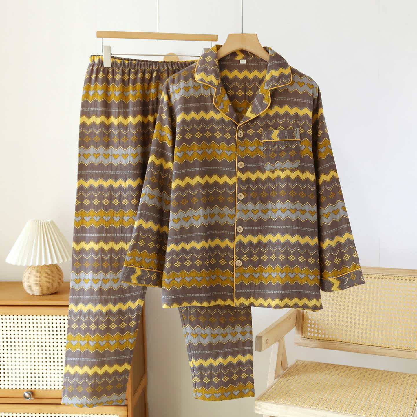 Vintage Wave Baumwoll-Loungewear-Set für Paare - Herren: Grau - XL - image 13