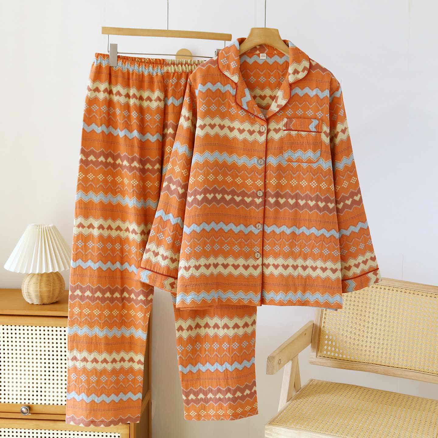 Vintage Wave Baumwoll-Loungewear-Set für Paare - Frauen: Orange - XXL - image 2