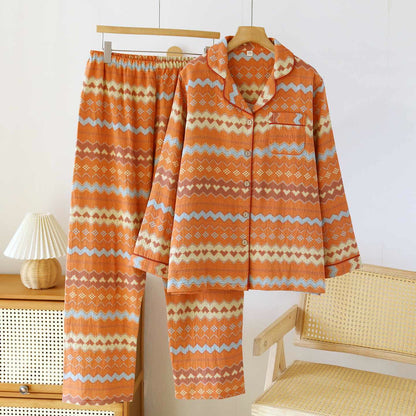 Vintage Wave Baumwoll-Loungewear-Set für Paare - Frauen: Orange - XXL - image 2
