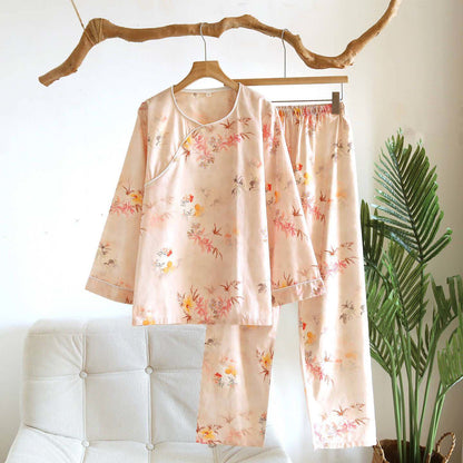 Orientalisches Loungewear-Set aus Baumwolle mit rosa Blättern - Beige - XL - image 0
